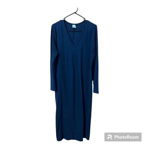 Peruvian Connection Dark Blue V-Neck Long Sleeve Maxi Dress. Size Large.